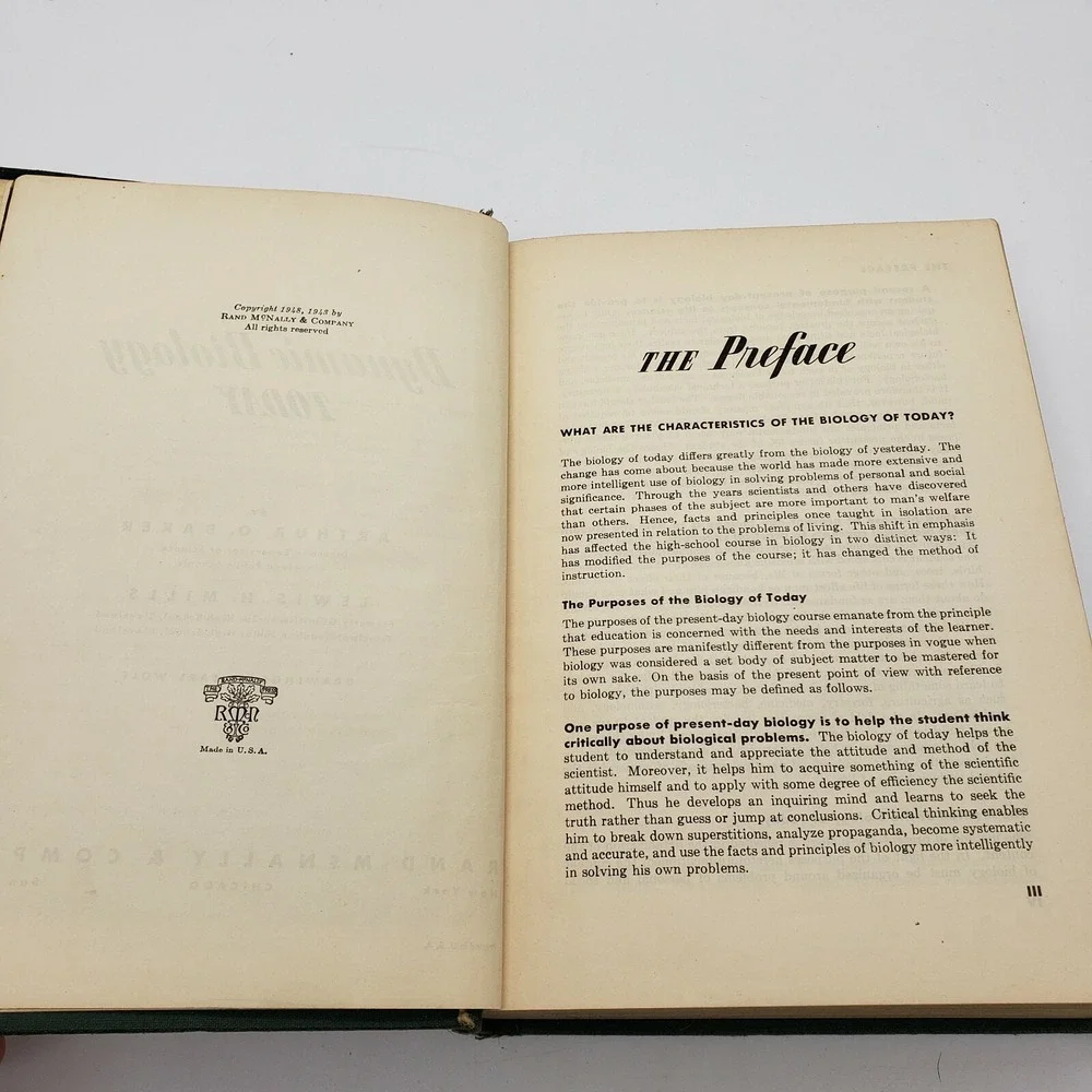 Dynamic Biology Today by Baker‎ & Mills (HC,1948) Rand  McNally & Company Great